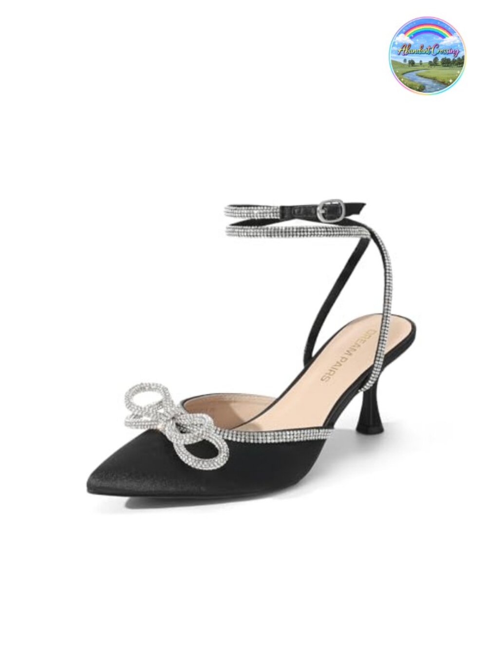Kitten Heel Rhinestone Bow Slingback Closed Toe Satin Pumps